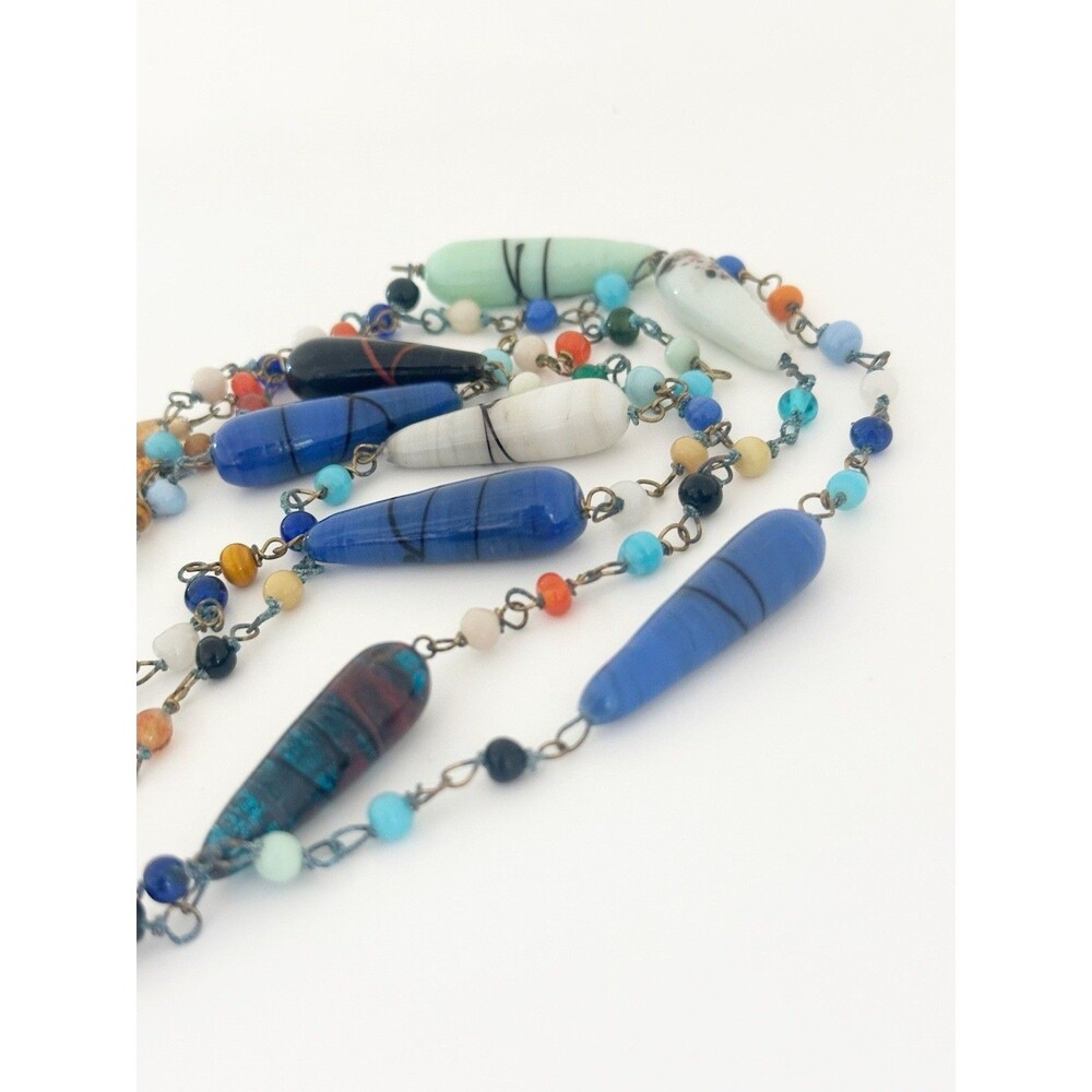 Vintage Czech Bohemian Glass Bead Necklace 52" Opera Length Torpedo bead art - Picture 2 of 5